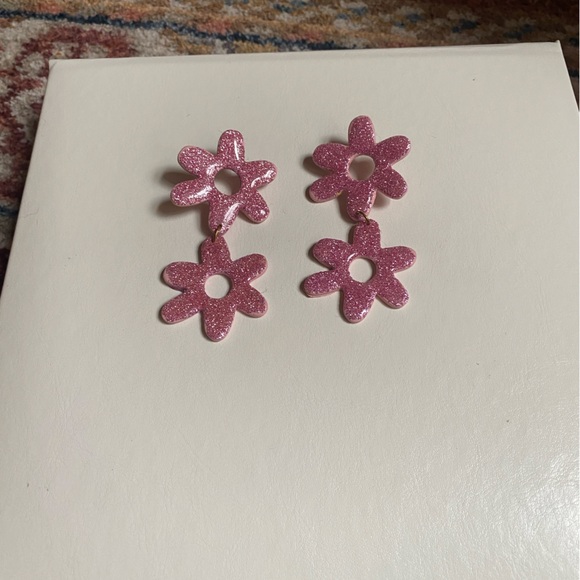Large Pink Sparkle Flower Earrings - Picture 1 of 3